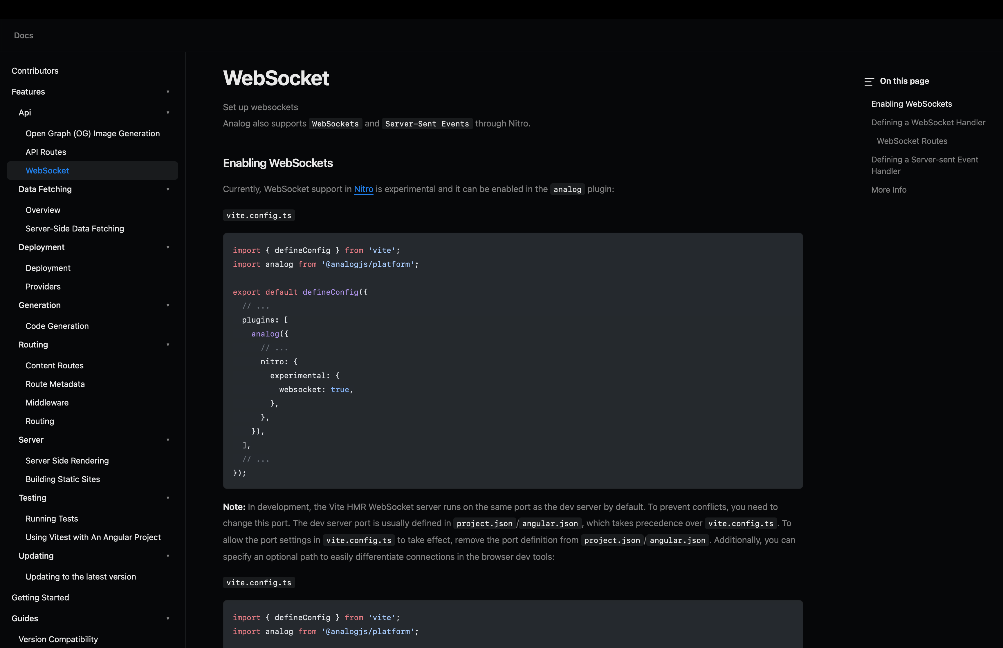 The documentation for Analogjs using the ng-docs library